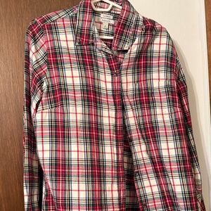 L.L. Bean Red and White Plaid Button Down Shirt